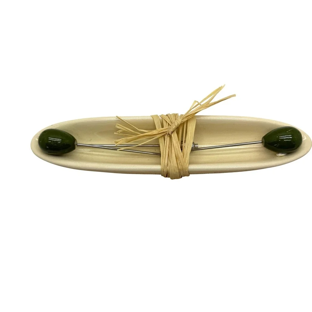 Olive Dish and Pick Set Small Cream Green MCM Style